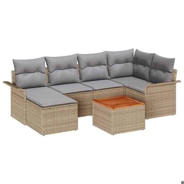 Maison Exclusive - 7 osan beige polyrottinkinen puutarhakalustesetti