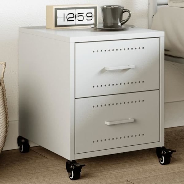 Sengebord - Koldvalset stål - Hvid - 2 skuffer - Moderne design hvid