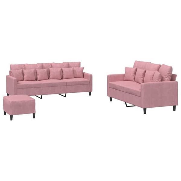 Maison Exclusive - 3-delars soffgrupp med kuddar i rosa sammet