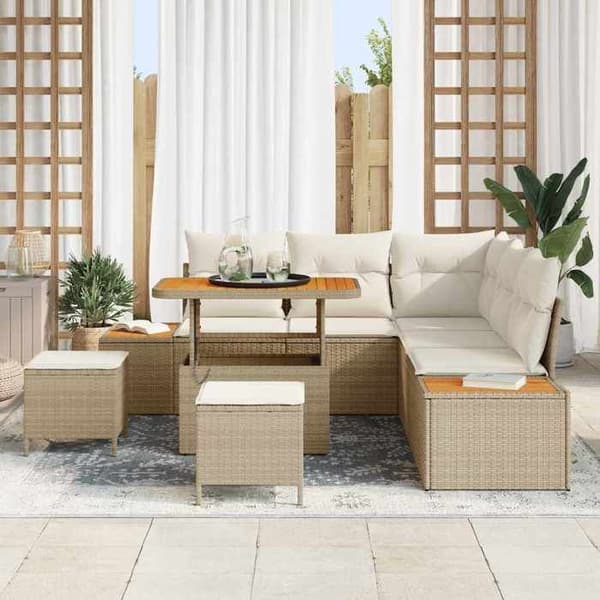 Trädgårdsoffmöbel - EXKLUSIVT HUS - 8 delar - Beige - Modulär - Akacia & hållbar poly rattan beige