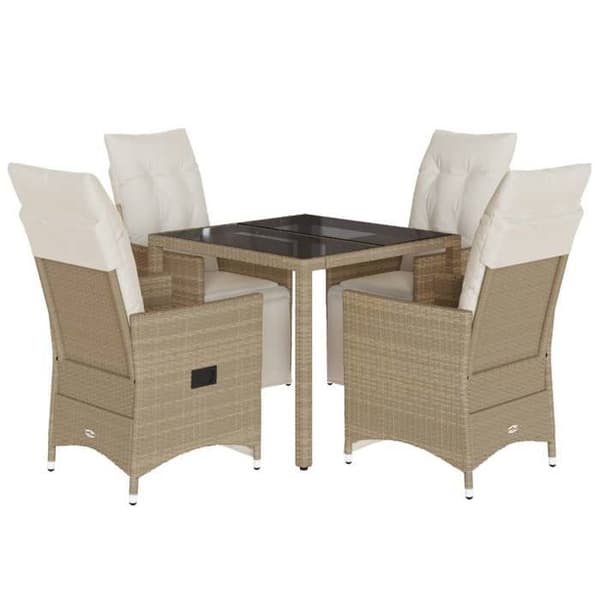 Maison Exclusive - Trädgårdsbistro-set 5 delar med beige kuddar i polyrotting