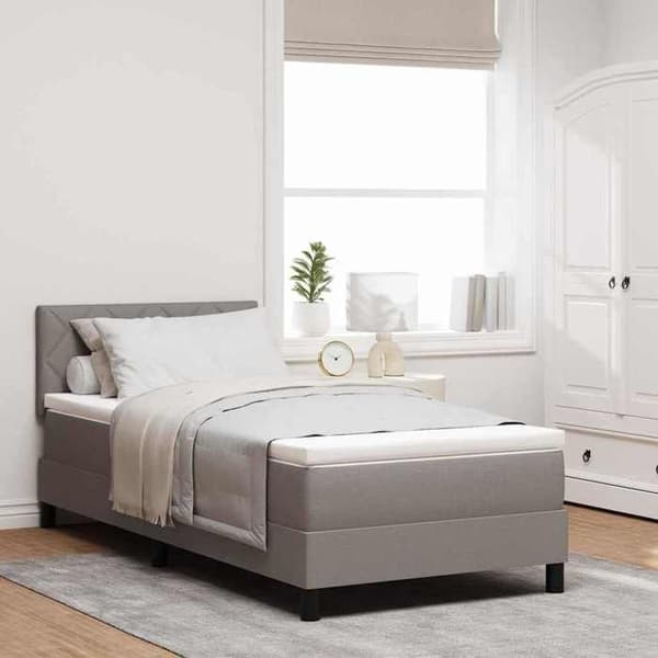 Sengestel med madras - EKSKLUSIV HUS - Boxspring seng - 90x200 cm - Taupe - Justerbar hovedgærde Mol