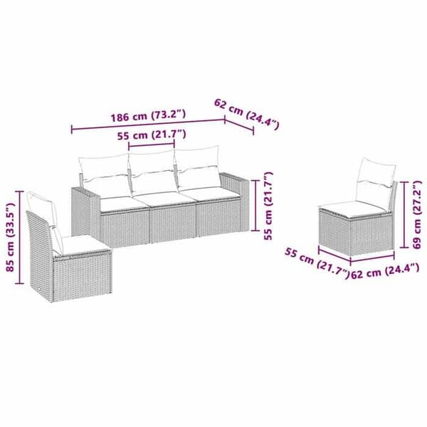 Maison Exclusive - Trädgårdsmöbler 5 delar med ljusgrå kuddar i flätad resin