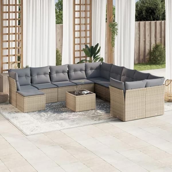 Trädgårdsmöbler - EXKLUSIVT HEM - 12 delar - Beige - Flätad resin - Avtagbara kuddar beige