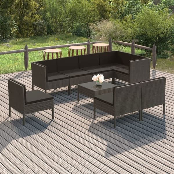 Maison Exclusive - Trädgårdsmöbler 9 delar med kuddar, flätad resin, grå