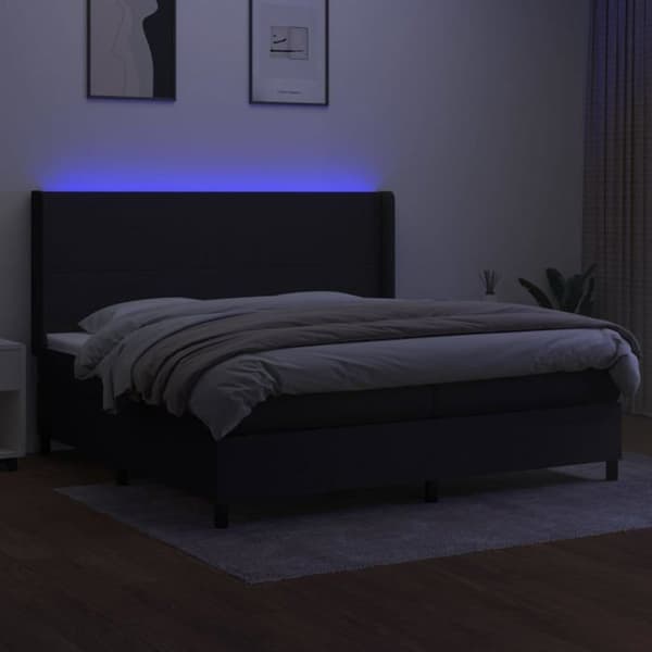 Maison Exclusive - Sengebund med lameller madras LED Sort 200x200 cm Stoff