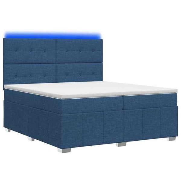 Maison Exclusive - Boxspring-säng med LED och blå madrass 200 x 200 cm Tyg