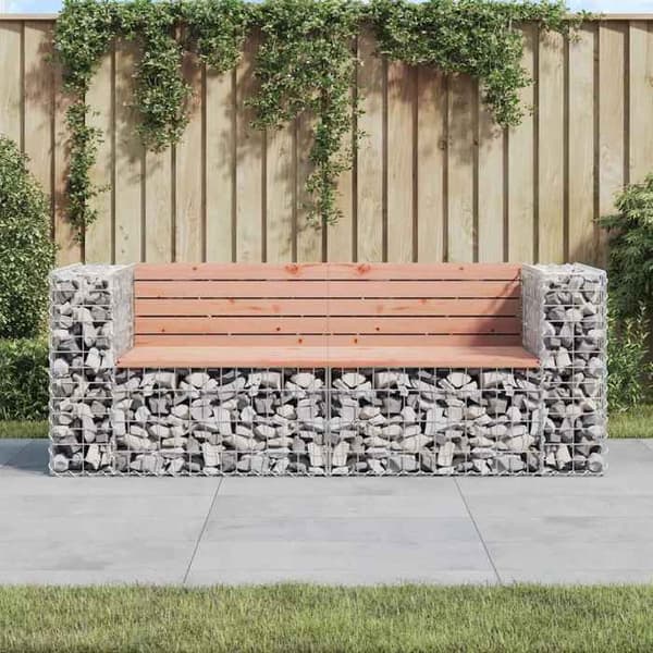 Havemøbel - EKSKLUSIV HUS - 184x71x65,5 cm - Massivt douglas træ - Galvaniseret gabionbase - Kompakt design