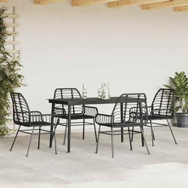 Maison Exclusive - Trädgårdsset 5 delar svart flätad resin glas