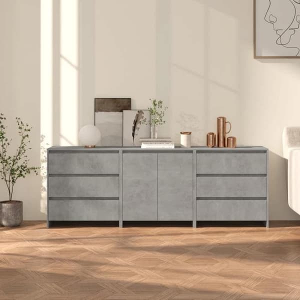 Maison Exclusive - Bufféer 3 st Grå betong Ingenjörsträ