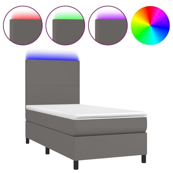 Maison Exclusive - Sengestel med lameller og madras samt LED Grå 100x200 cm