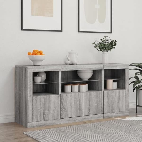 Maison Exclusive - Buffet med LED-lys sonoma grå 142,5x37x67 cm