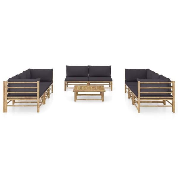Maison Exclusive - 9 osan puutarhakalustesarja tummanharmailla tyynyillä bambusta