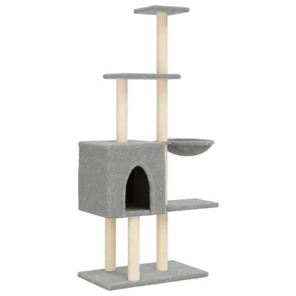 Kattetræ - Eksklusivt hus - Lys grå - 145 cm - Sisal stolper Ljusgrått