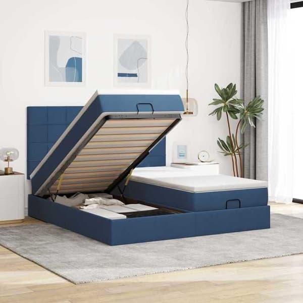 Maison Exclusive - Ottoman sängram med blå madrass 160x200 cm tyg
