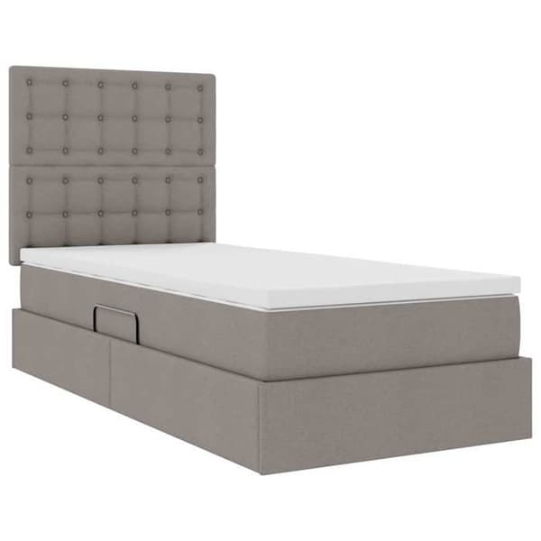 Sengestel med madras - EKSKLUSIV HUS - 100 x 200 cm - Taupe - Kunstlæder - Hydraulisk side løftemekanisme Mol