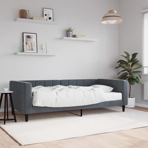 Dagsäng - EXKLUSIVT HUS - 90x190 cm - Sammet - Mörkgrå - Skummadrass Mörkgrå