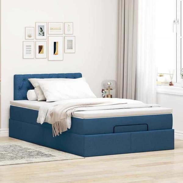 Sängsoffa - Maison Exclusive - 120x190 cm - Blått tyg - Hydraulisk förvaring & LED blå