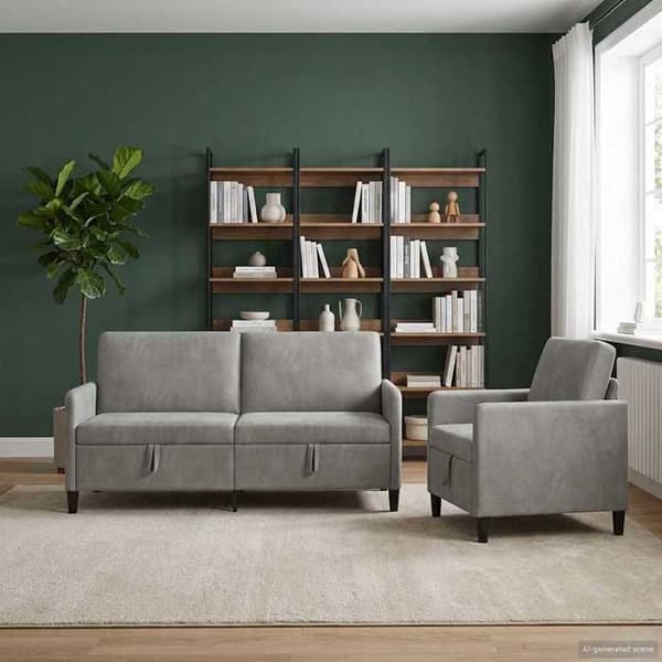 Soffa 2 platser - EXKLUSIVT HEM - Modell 2 delar - Ljusgrå - Polyester - Förvaringslåda Ljusgrått