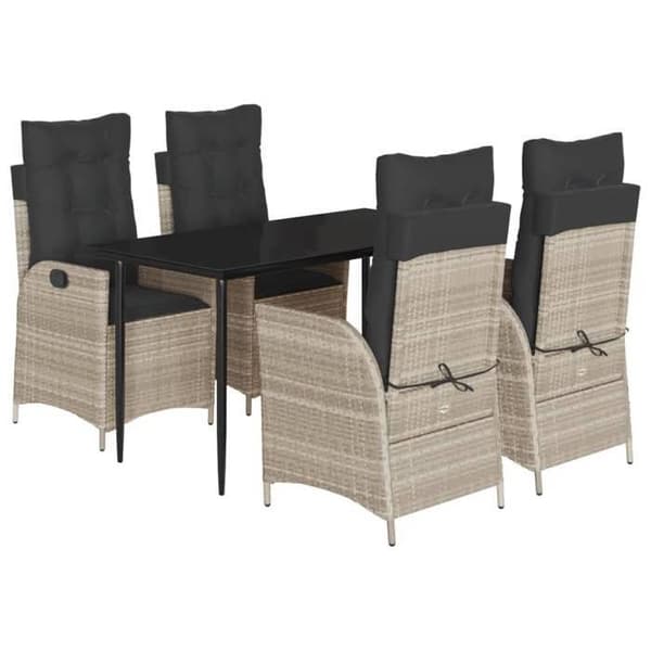 Trädgårdsmöbler - EXKLUSIVT HUS - Rotting - 5 delar - Ljusgrå - Justerbart ryggstöd Ljusgrått
