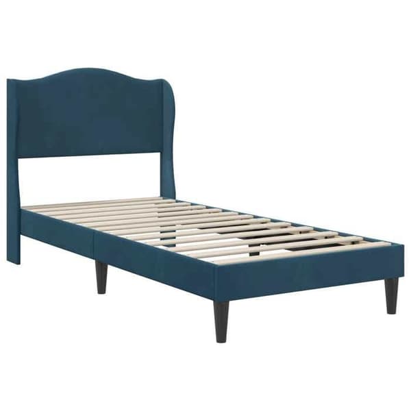 Sengestel - EKSKLUSIV HUS - 100 x 200 cm - Velour hovedgærde - Lamelleramme - Sorte spidse ben Blå