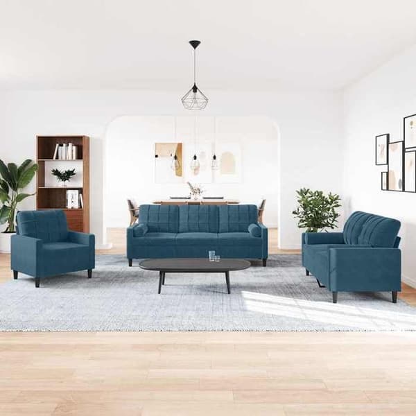 Maison Exclusive - 3 kpl:n sohvasetti ja siniset samettityynyt ja tyynynpäälliset Blå (sammet)