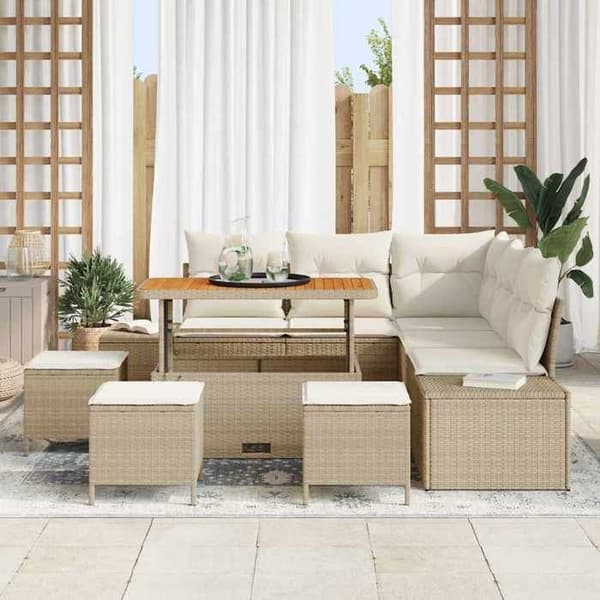 Maison Exclusive - 9 osan beige polyrottinkinen puutarhakalustesetti