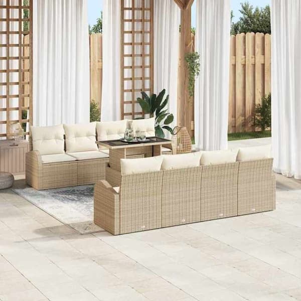 Maison Exclusive - 9-delars trädgårdsoff-set i beige polyrotting