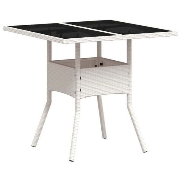 Trädgårdsbord - EXKLUSIV HEM - 80x80x75 cm - Härdat glas - Vit flätad resin - Stålram Vit
