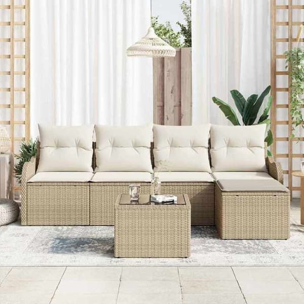 Trädgårdsoffmöbel - EXKLUSIVT HEM - Set 6 delar - Beige - Poly rattan - Modulär beige