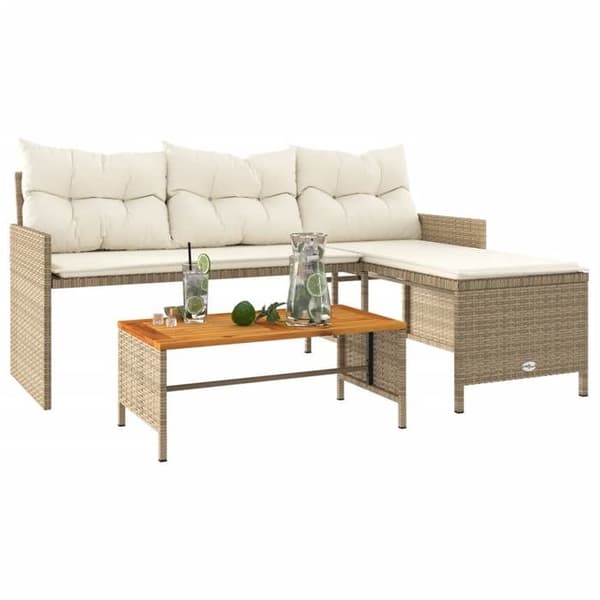 Maison Exclusive - Utemöbelset med L-formad beige soffa, bord och kuddar