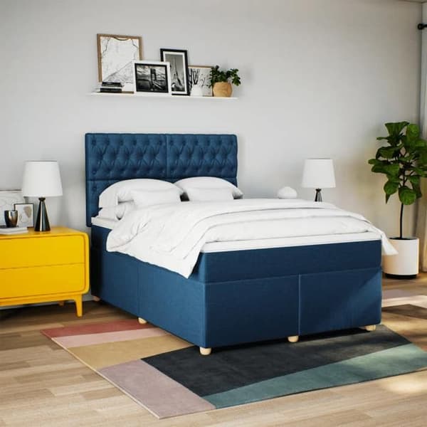 Maison Exclusive - Seng med lamelseng og madras Blå 140x200 cm Stof
