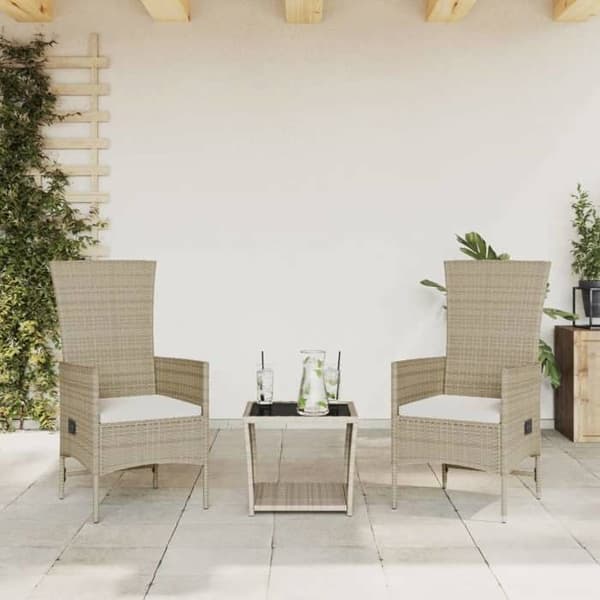 Maison Exclusive - Puutarhakalusteryhmä ja tyynyt 3 kpl Beige polyrottinki
