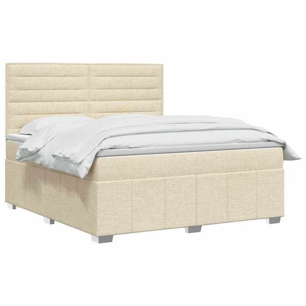 Maison Exclusive - Boxspring seng med LED og madras Creme 140 x 200 cm Stof