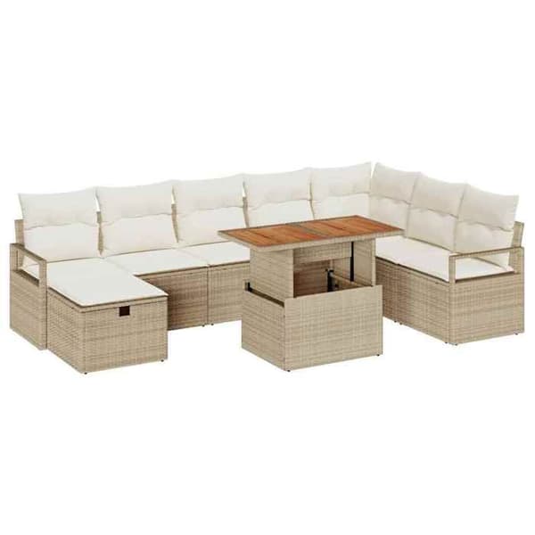 Maison Exclusive - 9 osan beige polyrottinkinen puutarhakalustesetti