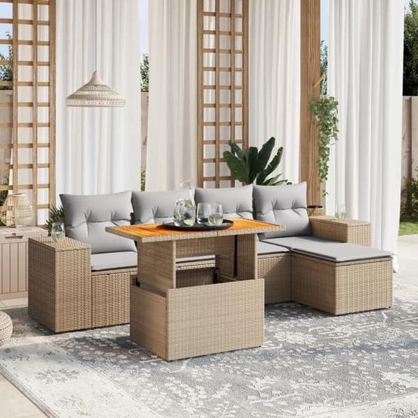 Maison Exclusive - Trädgårdsmöbler med kuddar 6 delar beige flätad resin beige