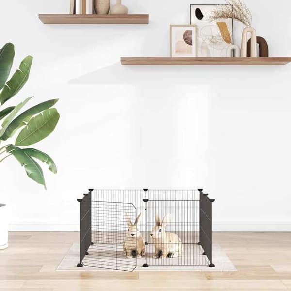 Maison Exclusive - Kæledyrbur med 8 paneler og dør, sort, 70 x 70 x 35 cm, stål
