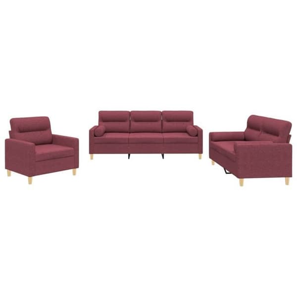 Maison Exclusive - Sæt af 3 sofaer med bordeaux røde puder i stof