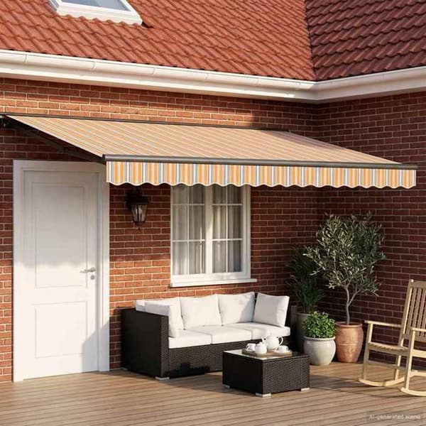 Maison Exclusive - Manuell utdragbar markis Orange, Grå, Blå, Vit 4,5 × 3,5 m