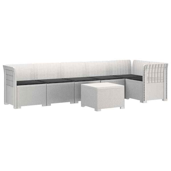 Maison Exclusive - Trädgårdssoffa 6 Platser med Kuddar Rattanlook PP Vit