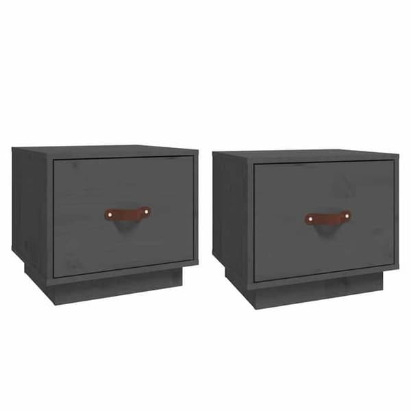 Sängbord - EXKLUSIV HEM - Set om 2 - Massivt furu - 1 låda - Grå 40x34x35 cm Grå