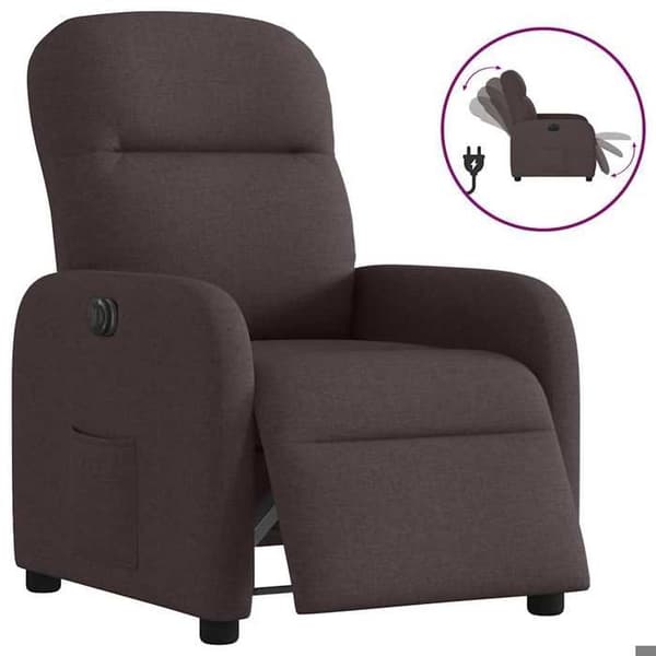 Recliner - EXKLUSIV HEM - Elektrisk - Mörkbrunt tyg - Polstrade armstöd - Sidoficka Mörkbrun