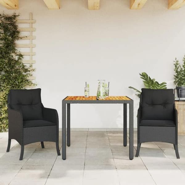 Maison Exclusive - Puutarhakalusteryhmä tyynyillä 3 kpl Musta