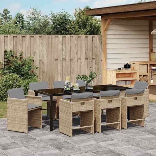 Maison Exclusive - 9 pc spisestue sæt til haven i beige polyrotin beige