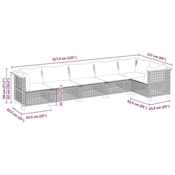 Maison Exclusive - Trädgårdsmöbler 6 delar med grå kuddar i flätad resin Grå