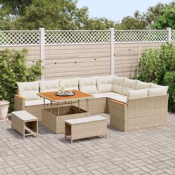 Maison Exclusive - 12 osan puutarhakalustesarja, beige polyrottinki
