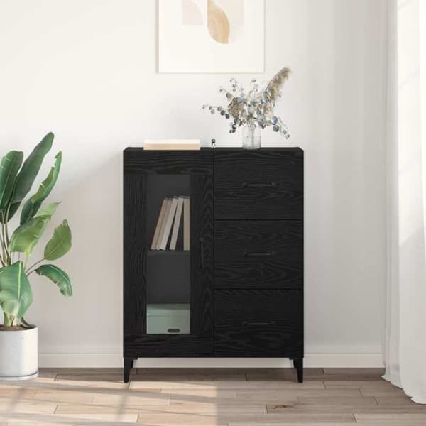 Buffet - EKSKLUSIVT HUS - 69,5 x 34 x 90 cm - Sort eg - Glasdøre - Sorte jernben svart ek