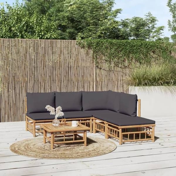 Maison Exclusive - Trädgårdsmöbler 6 delar med mörkgrå kuddar i bambu Mörkgrå