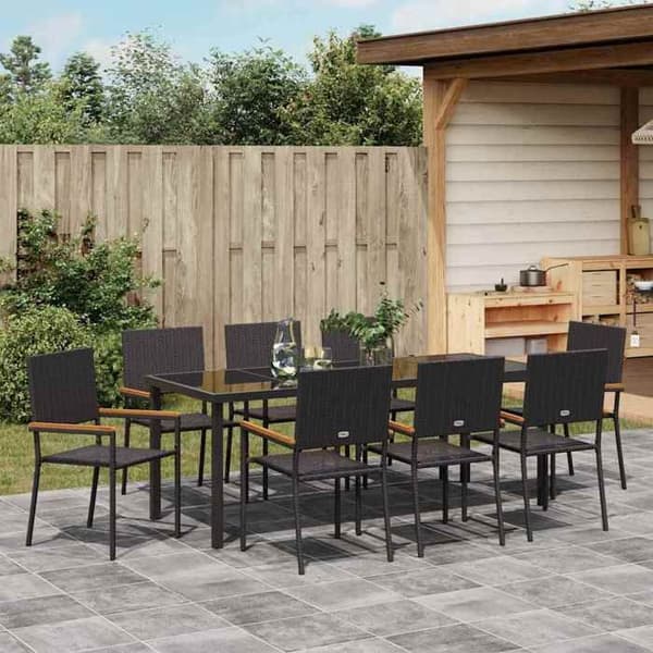 Maison Exclusive - 9 pc have spisebordssæt i sort polyrotin Svart