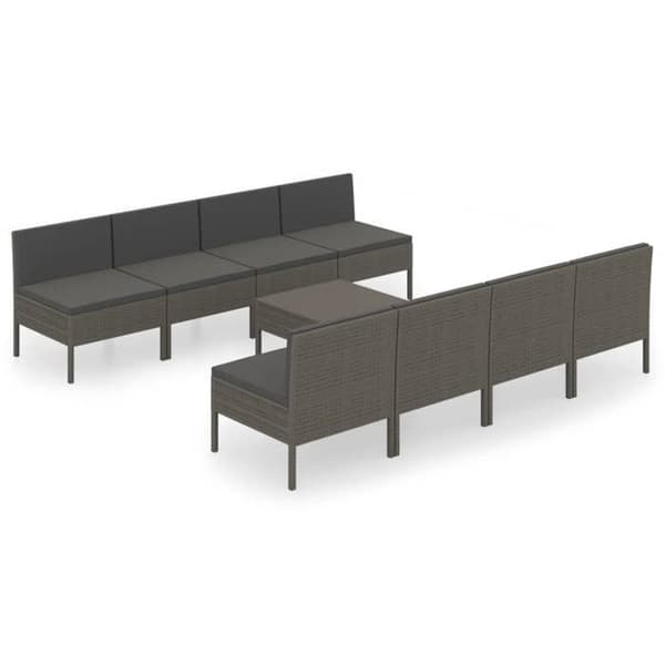 Maison Exclusive - 9 osan puutarhakalustesarja tyynyillä, harmaa punottu muovi